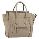CELINE Luggage Micro Shopper Hand Bag Leather Beige Silver Auth 196658V-1