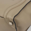CELINE Luggage Micro Shopper Hand Bag Leather Beige Silver Auth 196658V-10
