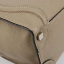CELINE Luggage Micro Shopper Hand Bag Leather Beige Silver Auth 196658V-11