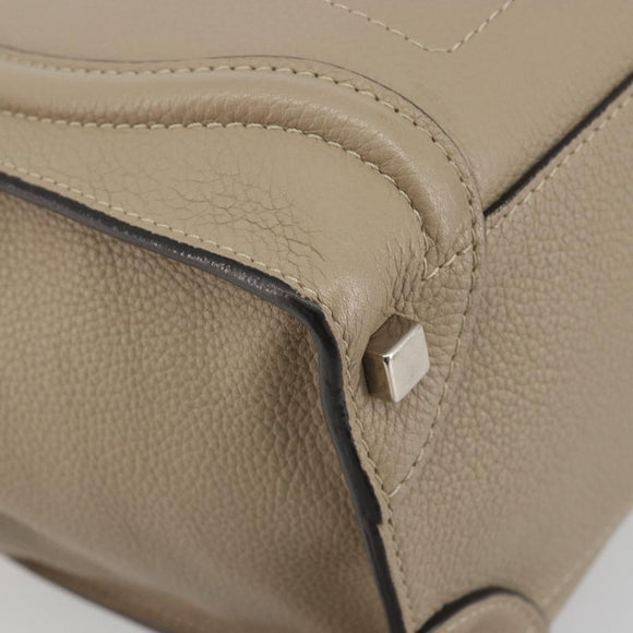 CELINE Luggage Micro Shopper Hand Bag Leather Beige Silver Auth 196658V