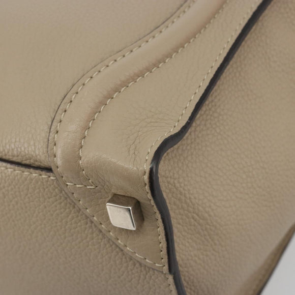 CELINE Luggage Micro Shopper Hand Bag Leather Beige Silver Auth 196658V