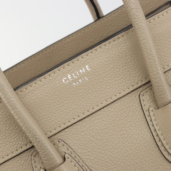 CELINE Luggage Micro Shopper Hand Bag Leather Beige Silver Auth 196658V