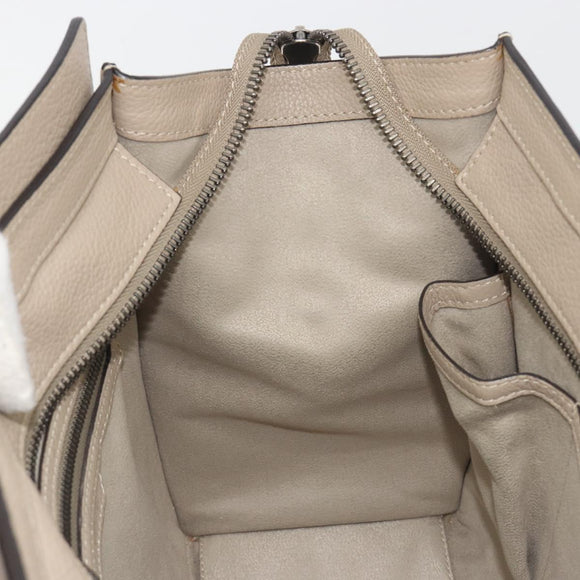 CELINE Luggage Micro Shopper Hand Bag Leather Beige Silver Auth 196658V
