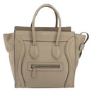 CELINE Luggage Micro Shopper Hand Bag Leather Beige Silver Auth 196658V-2