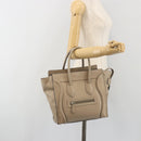 CELINE Luggage Micro Shopper Hand Bag Leather Beige Silver Auth 196658V-25