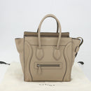 CELINE Luggage Micro Shopper Hand Bag Leather Beige Silver Auth 196658V-26