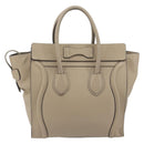 CELINE Luggage Micro Shopper Hand Bag Leather Beige Silver Auth 196658V-3