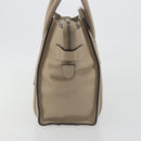 CELINE Luggage Micro Shopper Hand Bag Leather Beige Silver Auth 196658V-4