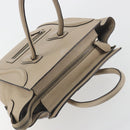 CELINE Luggage Micro Shopper Hand Bag Leather Beige Silver Auth 196658V-6