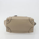 CELINE Luggage Micro Shopper Hand Bag Leather Beige Silver Auth 196658V-9