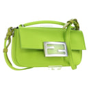 FENDI Phone Pouch Mamma Baguette Pouch Satin Green Silver Auth 196659M-1