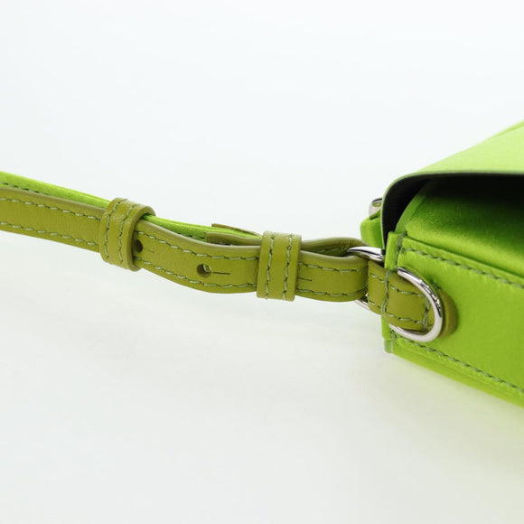FENDI Phone Pouch Mamma Baguette Pouch Satin Green Silver Auth 196659M
