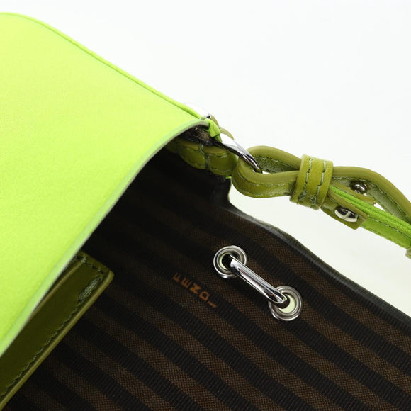 FENDI Phone Pouch Mamma Baguette Pouch Satin Green Silver Auth 196659M