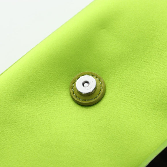 FENDI Phone Pouch Mamma Baguette Pouch Satin Green Silver Auth 196659M