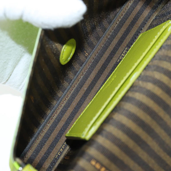 FENDI Phone Pouch Mamma Baguette Pouch Satin Green Silver Auth 196659M