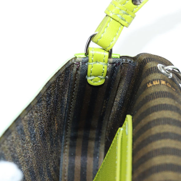 FENDI Phone Pouch Mamma Baguette Pouch Satin Green Silver Auth 196659M