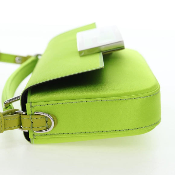 FENDI Phone Pouch Mamma Baguette Pouch Satin Green Silver Auth 196659M