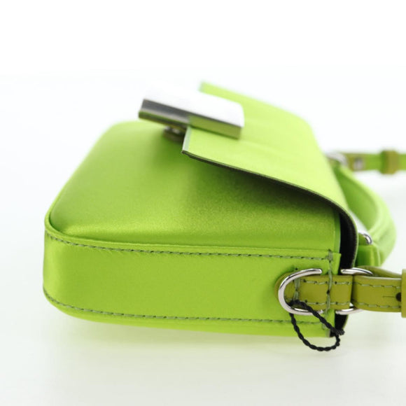FENDI Phone Pouch Mamma Baguette Pouch Satin Green Silver Auth 196659M