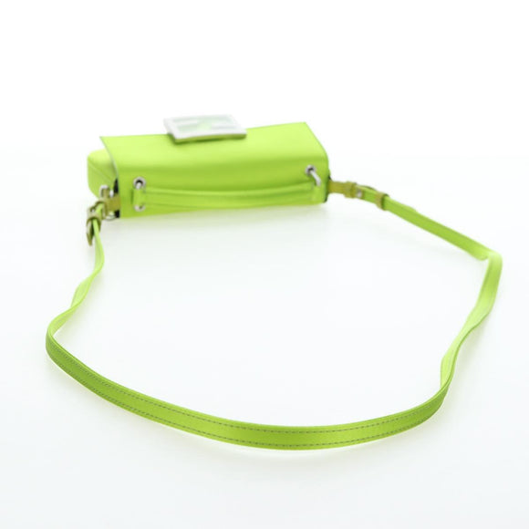 FENDI Phone Pouch Mamma Baguette Pouch Satin Green Silver Auth 196659M