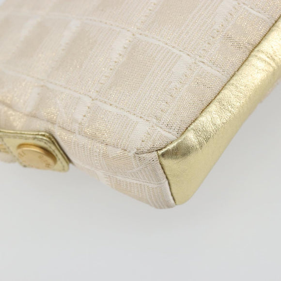 CHANEL New Travel Line Pouch Canvas Gold CC Auth 196660A