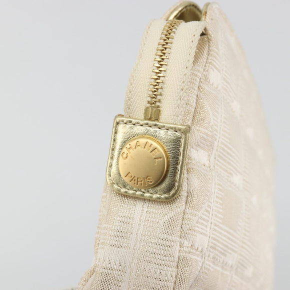 CHANEL New Travel Line Pouch Canvas Gold CC Auth 196660A
