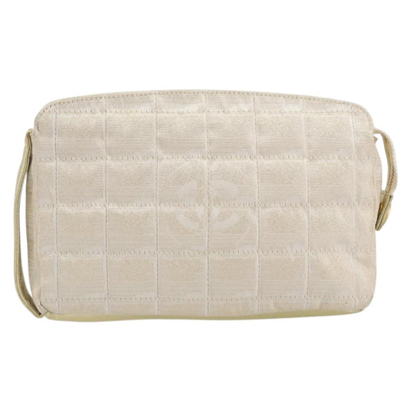 CHANEL New Travel Line Pouch Canvas Gold CC Auth 196660A