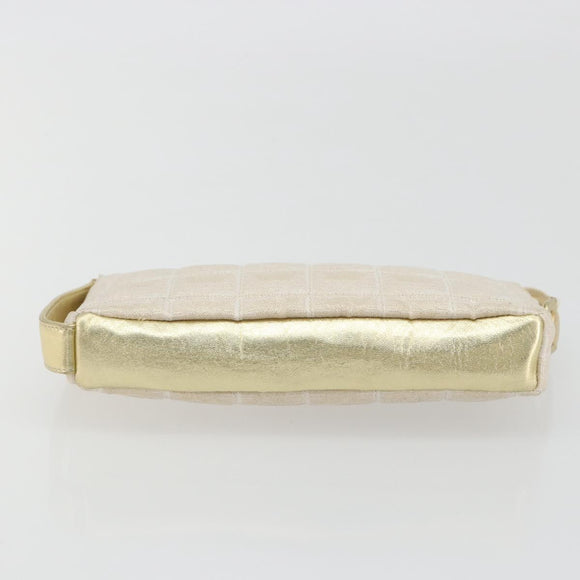 CHANEL New Travel Line Pouch Canvas Gold CC Auth 196660A