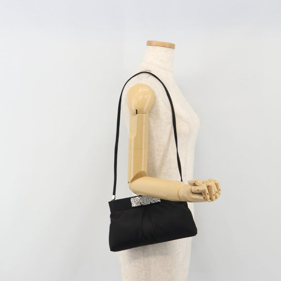 Salvatore Ferragamo Vala Shoulder Bag Satin Black Silver Auth 196662A
