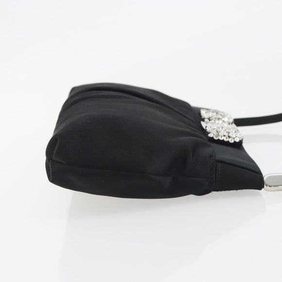 Salvatore Ferragamo Vala Shoulder Bag Satin Black Silver Auth 196662A