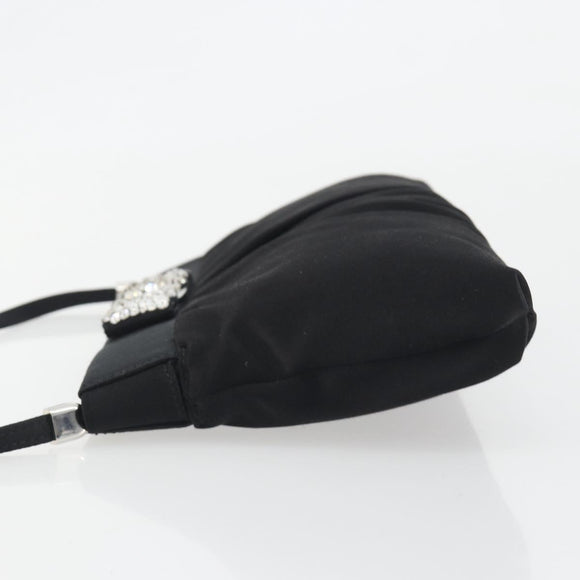 Salvatore Ferragamo Vala Shoulder Bag Satin Black Silver Auth 196662A