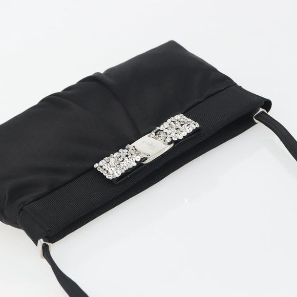 Salvatore Ferragamo Vala Shoulder Bag Satin Black Silver Auth 196662A