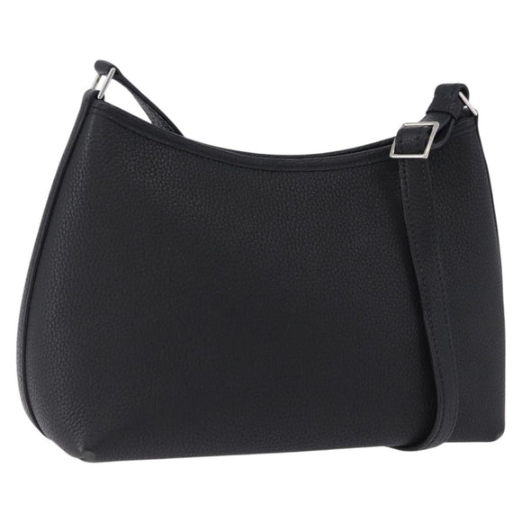HERMES Berlango Shoulder Bag Leather Black Silver Auth 196666V
