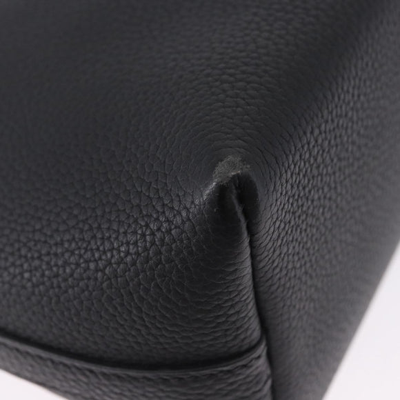 HERMES Berlango Shoulder Bag Leather Black Silver Auth 196666V