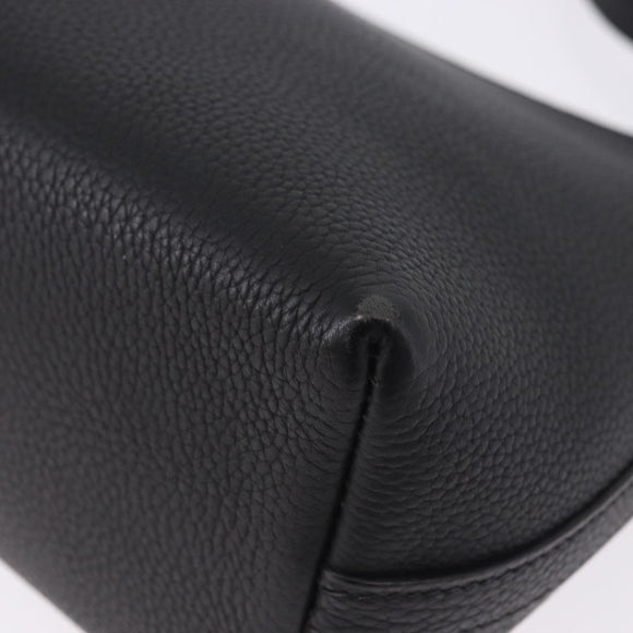 HERMES Berlango Shoulder Bag Leather Black Silver Auth 196666V