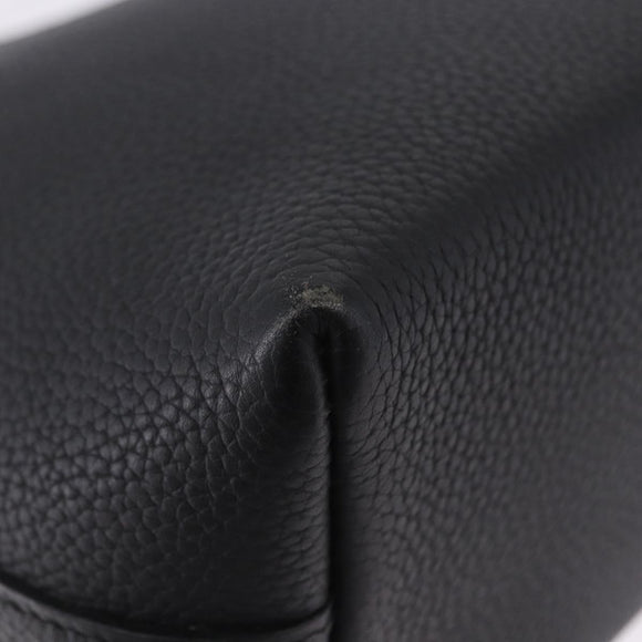 HERMES Berlango Shoulder Bag Leather Black Silver Auth 196666V