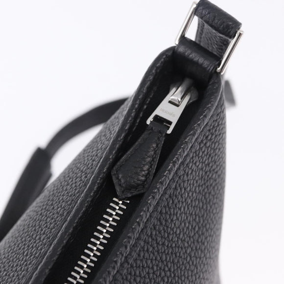 HERMES Berlango Shoulder Bag Leather Black Silver Auth 196666V