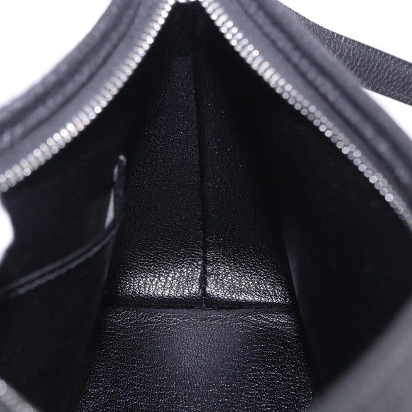 HERMES Berlango Shoulder Bag Leather Black Silver Auth 196666V