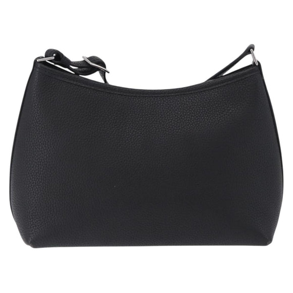 HERMES Berlango Shoulder Bag Leather Black Silver Auth 196666V