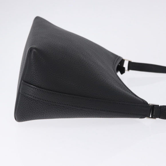 HERMES Berlango Shoulder Bag Leather Black Silver Auth 196666V