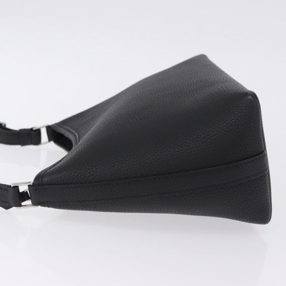 HERMES Berlango Shoulder Bag Leather Black Silver Auth 196666V