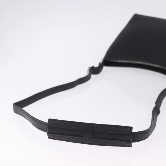 HERMES Berlango Shoulder Bag Leather Black Silver Auth 196666V