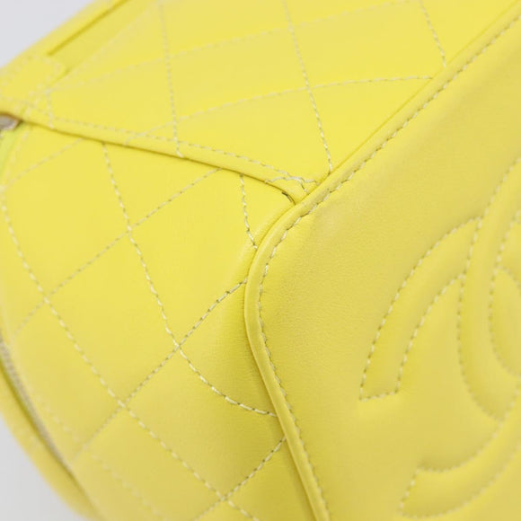 CHANEL Matelasse Chain Vanity Bag Lamb Skin 2way Yellow Gold CC Auth 196667M