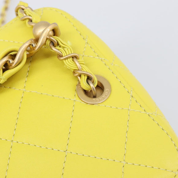 CHANEL Matelasse Chain Vanity Bag Lamb Skin 2way Yellow Gold CC Auth 196667M