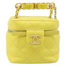CHANEL Matelasse Chain Vanity Bag Lamb Skin 2way Yellow Gold CC Auth 196667M-2