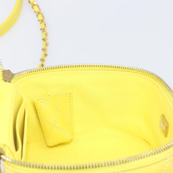CHANEL Matelasse Chain Vanity Bag Lamb Skin 2way Yellow Gold CC Auth 196667M