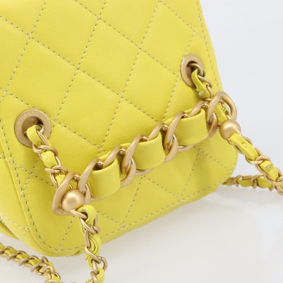 CHANEL Matelasse Chain Vanity Bag Lamb Skin 2way Yellow Gold CC Auth 196667M