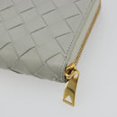 BOTTEGA VENETA INTRECCIATO Long Wallet Leather Gray Gold Auth 196669M-16