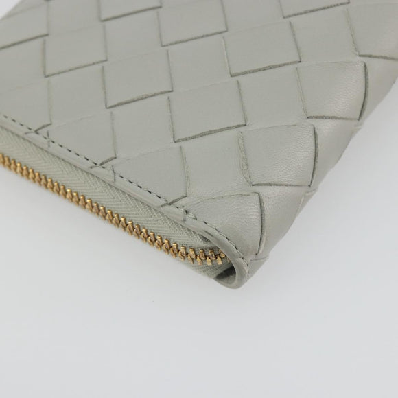 BOTTEGA VENETA INTRECCIATO Long Wallet Leather Gray Gold Auth 196669M