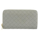 BOTTEGA VENETA INTRECCIATO Long Wallet Leather Gray Gold Auth 196669M-13