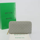 BOTTEGA VENETA INTRECCIATO Long Wallet Leather Gray Gold Auth 196669M-12